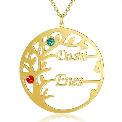 10K Gold Cubic Zirconia Personalized Birthstone & Classic Name Tree Of Life Pendant Necklace For Women