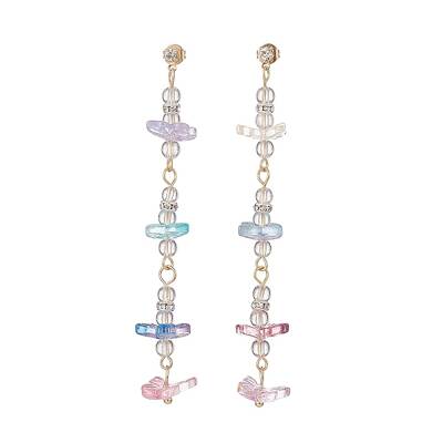 Natural Quartz Crystal & Glass Butterfly Beaded Dangle Stud Earrings