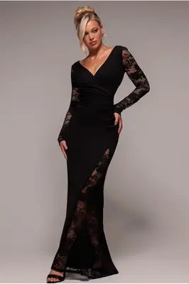 Goddiva Scuba & Lace Wrap Maxi Dress - Black