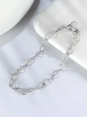 S925 Sterling Silver Fashion Hollow Out Heart Design Rolo Chain Anklet, Fashion Jewelry for Party, Daily Clothing Decor, Tren...