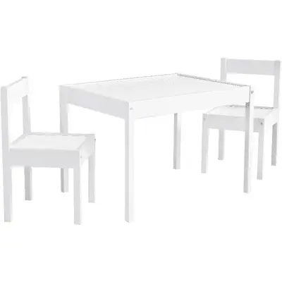 Small White Table & Chairs Set - 3-Piece Space-Saving Learning Furniture