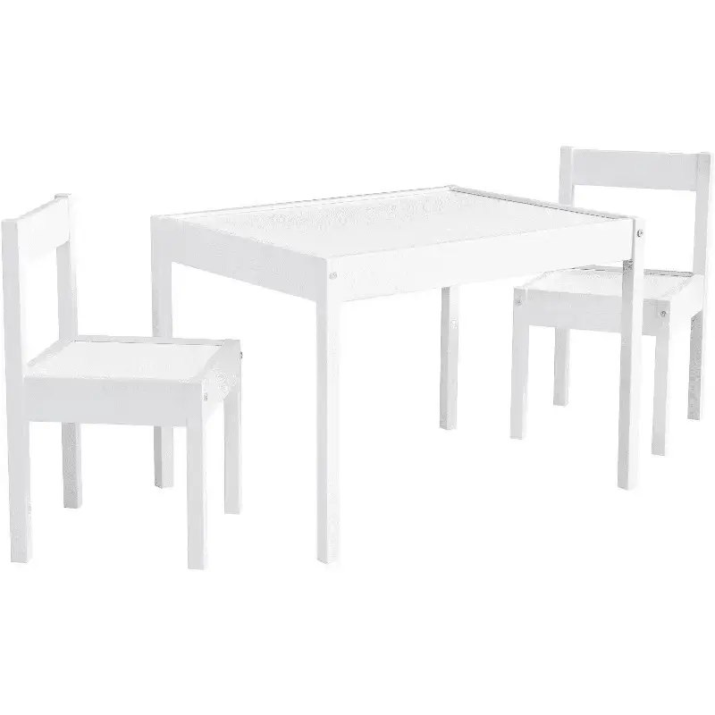 Small White Table & Chairs Set - 3-Piece Space-Saving Learning Furniture