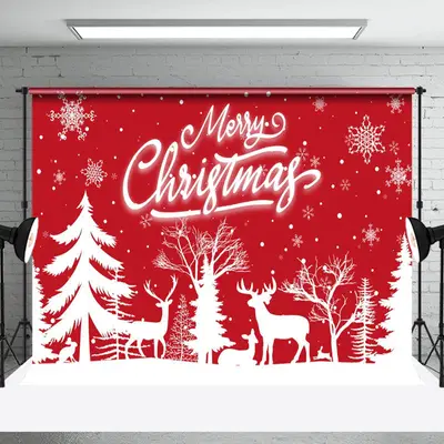 Aperturee Red White Snowy Forest Elk Merry Christmas Backdrop - Aperturee