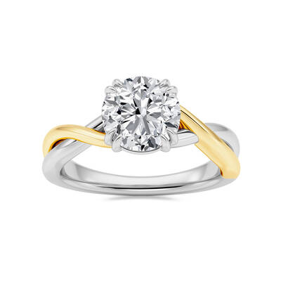 TrueTwo Tone Twisted Shank Round Lab Grown Diamond Engagement Ring | 14K Yellow-White Gold 3 1/2 CT. TW.