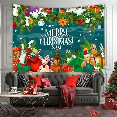 Snow Leaves Animal Merry Christmas Theme Wall Tapestry - Aperturee
