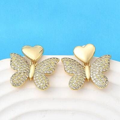 Brass Clear Cubic Zirconia Butterfly Stud Earrings