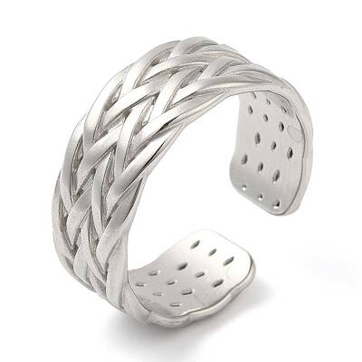 Non-Tarnish 304 Stainless Steel Textured Open Cuff Ring for Women