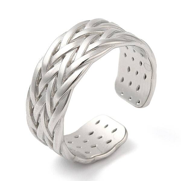 Non-Tarnish 304 Stainless Steel Textured Open Cuff Ring for Women