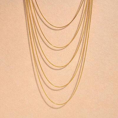 304 Stainless Steel Round Snake Chain Multi Layered Necklaces for Women