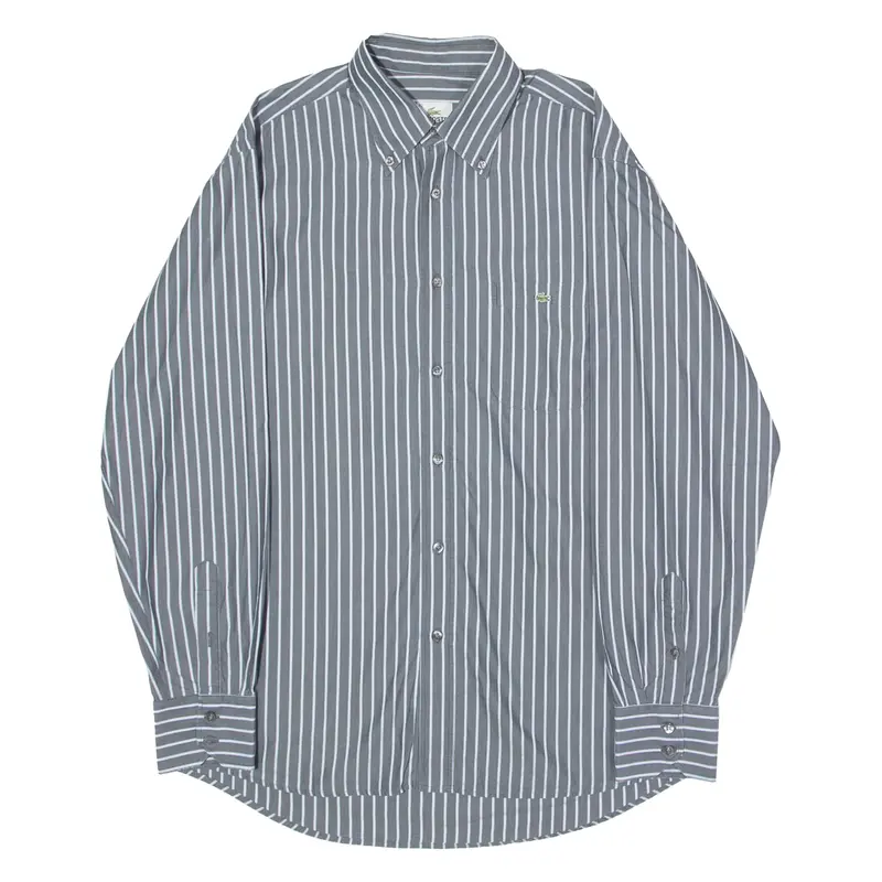 LACOSTE Mens Shirt Grey Striped Long Sleeve L