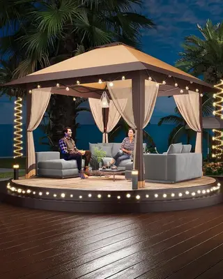 ćLabor Day Saleć13x13ft Pop Up Gazebo with Mosquito Net & Double Roof, Adjustable Height Pop Up Canopy, UV-Resistant Pati...