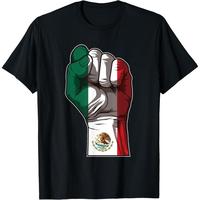 HAGBDH Men's Casual Cotton Graphic Tees T-Shirt with Powerful Mexican Pride – Fist Raised Flag Graphic Tee T-Shirt,Stream E...