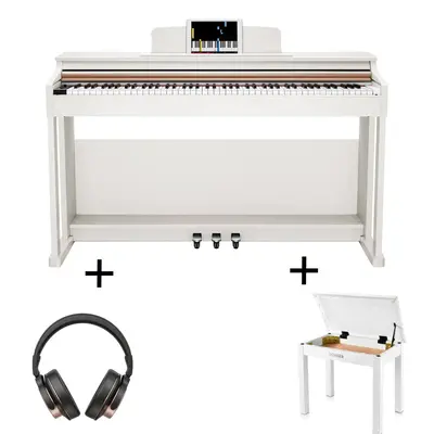 Donner DDP-100 Weighted Digital Piano - White / Piano+Bench+Headphones