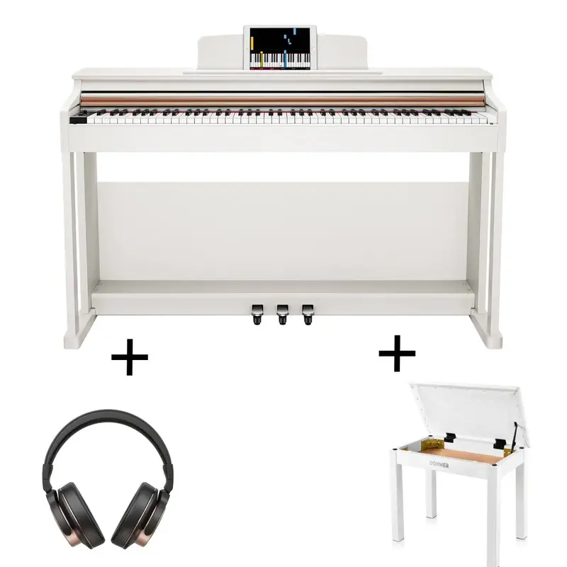 Donner DDP-100 Weighted Digital Piano - White / Piano+Bench+Headphones