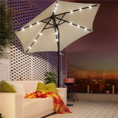 【Solar LED Lights Umbrella and Adjustable Angle】Yaheetech 7.5/9/10FT Patio Umbrella Solar Market Umbrella with 6/8 Ribs T...