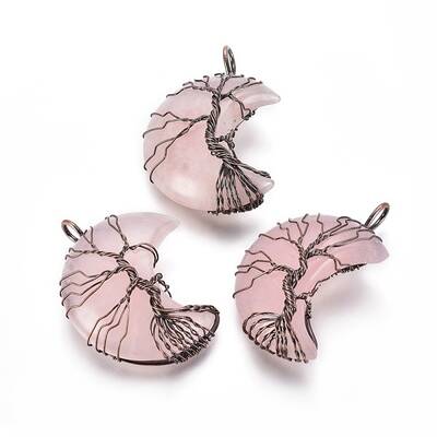 Natural Rose Quartz Tree of Life Wire Wrapped Pendants