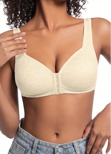 Modlily Sexy Babydoll Lingerie Chemises Skin Color V Neck Detail Bra - L