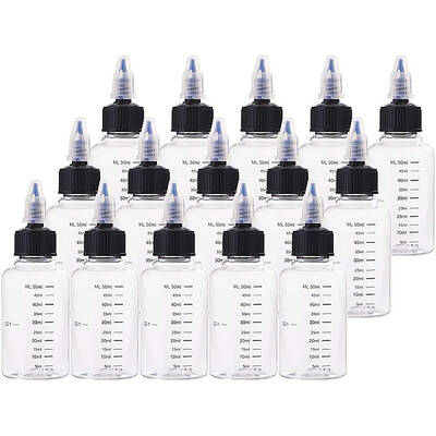 BENECREAT 15PCS 50ml Scale Empty Plastic Squeeze Bottles with Black Twist Cap Graduated Squeeze Dispensing Bottles for Ink Li...