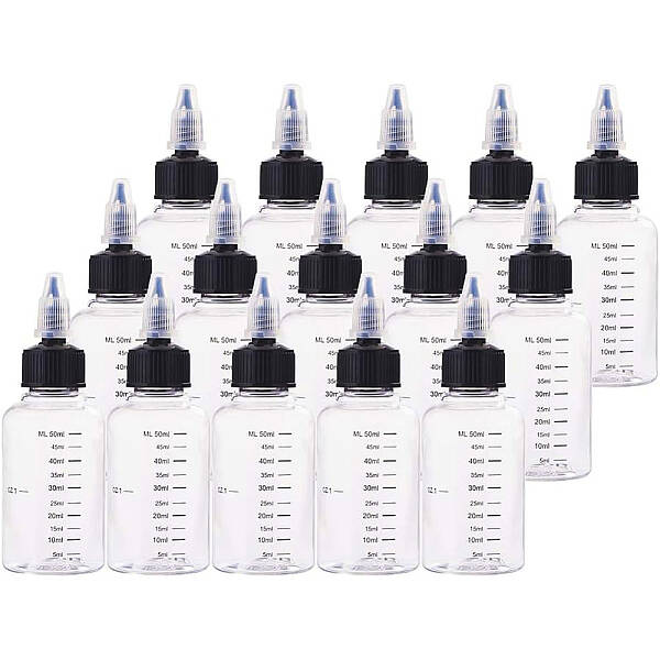 BENECREAT 15PCS 50ml Scale Empty Plastic Squeeze Bottles with Black Twist Cap Graduated Squeeze Dispensing Bottles for Ink Li...