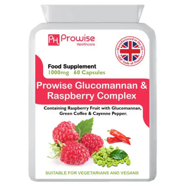 Glucomannan and Raspberry Complex | 1000mg 60 Capsules added with Green Coffee Bean, Cayenne Pepper, L-Tyrosine, Caffeine, L-...