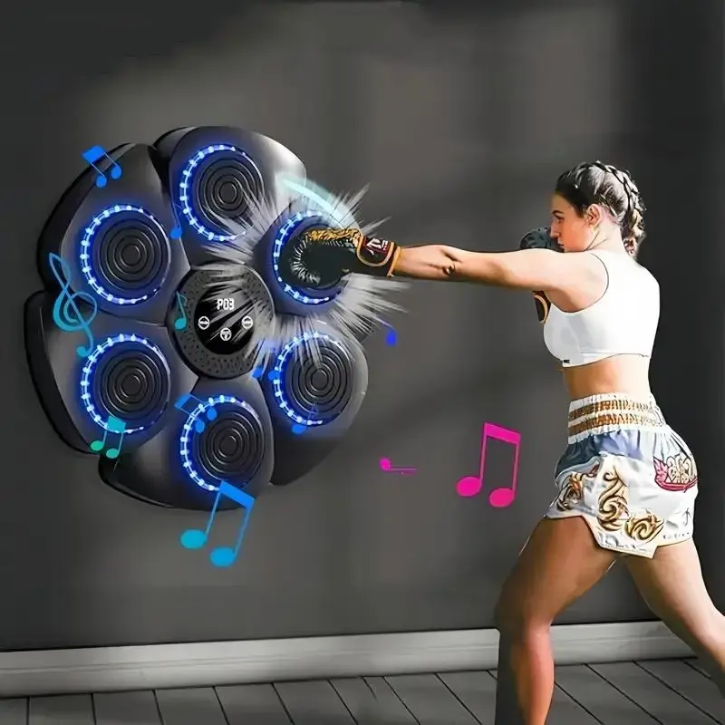 Smart Boxing Pad Trainer, 1 Set Durable Wall Mounted Boxing Bag with Built-in Speakers, Fun Exercise Games with Gloves for Ho...