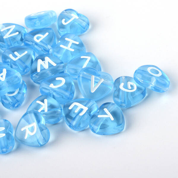 Transparent Acrylic Heart Horizontal Hole Letter Beads