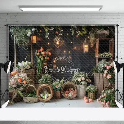 Indoor Flowers And Easter Eggs Photography Backdrop - Aperturee