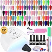 JODSONE 60 PCS Gel Nail Polish Kit with U V Light Base and Matte Glossy Top Coat Nail Gel Polish Soak off Manicure Accessory ...
