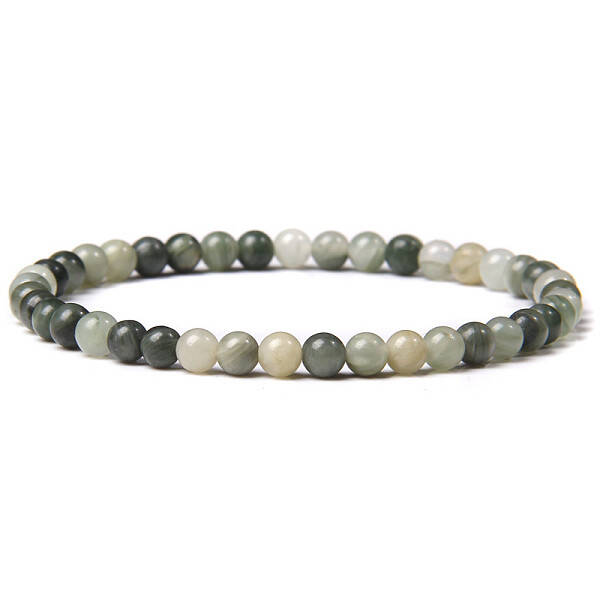4mm Round Natural Green Line Jasper Beads Bracelet for Men