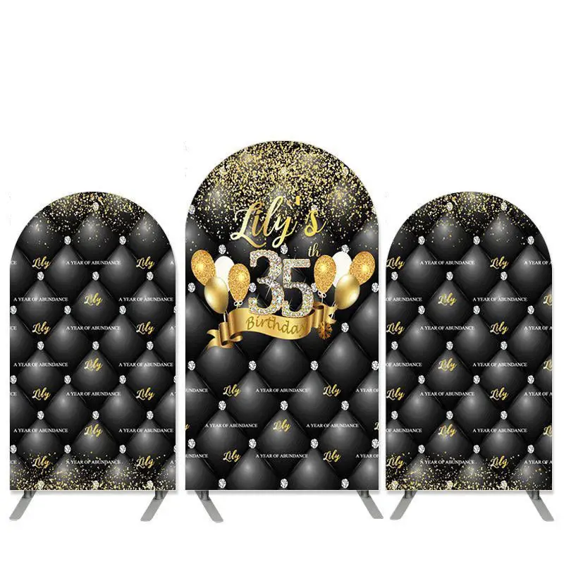 Aperturee Gold Balloons Glitter Black 35Th Birthday Arch Backdrop Kit | Wedding Arch Backdrop | Chiara Wall Backdrop Diy | Cu...