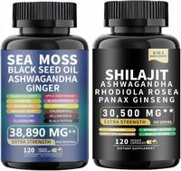 Shilajit and Sea Moss Bundle- 120 Count - 7000mg Sea Moss, 4000mg Black Seed Oil, 2000mg Ashwagandha, 9000mg Shilajit, 1000mg...