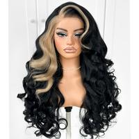13x6 Skunk Stripe Wig Glueless Crazy Body Wave Lace Front Wigs Pre Plucked Synthetic Yaki Highlights Wear And Go Wig Pre-Cut