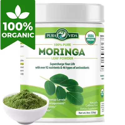 Pura Vida Moringa Powder - 100% Leaf Powder USDA Organic