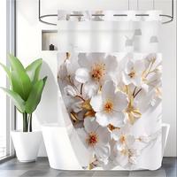 Floral Pattern Shower Curtain, 1 Count Waterproof Bathroom Flower Curtain, Bathroom Decor Supplies for Home Hotel Salon Dormi...