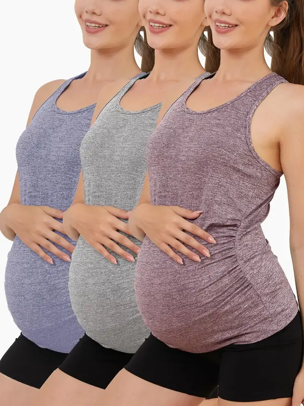 Maternity Solid Racerback Nursing Tank Top, Casual Comfy Breathable Maternity Sports Top for Summer, Maternity Clothes for Da...