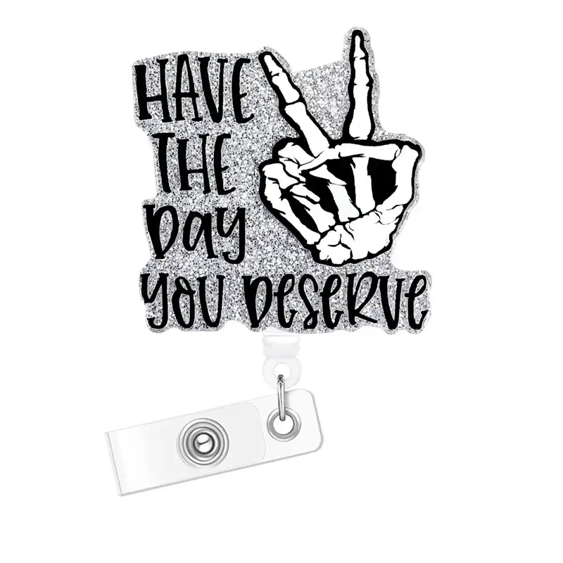 Skeleton Hand Design Badge Holder, Bling Retractable Badge Reel, Belt Clip Retractable Name Badge Holder for Nurse Doctor St...