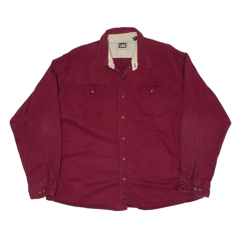 LEE Plain Shirt Maroon 90s Long Sleeve Mens 2XL