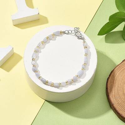 Natural Blue Lace Agate Beads Bracelets for Women