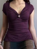 Women's Solid Color Sweetheart Neck Tee, Casual Slim-fitting Short Sleeve T-shirt, Ladies Summer Clothes for Daily Wear, Clot...