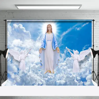 Heaven Virgin Mary Angel Blue Sky Funeral Backdrop - Aperturee
