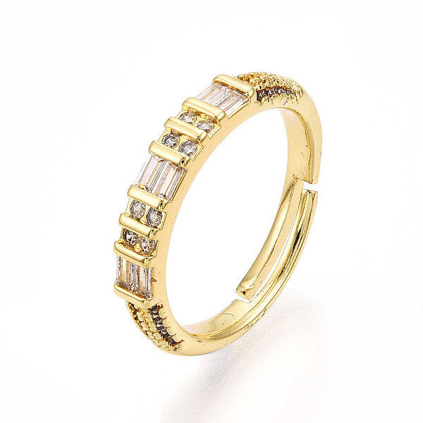 Brass Micro Pave Clear Cubic Zirconia Cuff Rings for Women