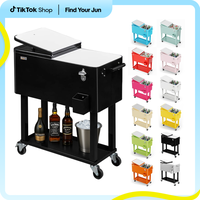 VINGLI 80 Quart Rolling Ice Chest on Wheels, Portable Patio Party Bar Drink Cooler Cart, with Shelf, Beverage Pool with Bottl...