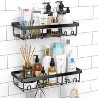 Bathroom Storage Rack Set, 2 Counts/set Punch Free Wall Mounted Black Adhesive Shower Shelves, Modern Multipurpose Home Organ...