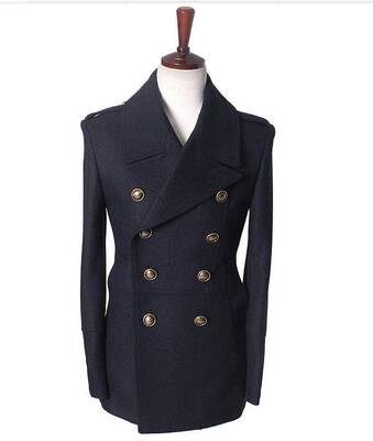 Wholesale-gothic those days clothing british winter slim fit Navy blazer wool mens pea coat trench long jackets coats for men