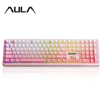 AULA F108 three-mode mechanical keyboard, 108-key full-array, RGB lighting effect, full-key hot swap, comfortable keys feel, ...