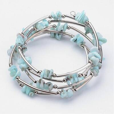Natural Larimar Beaded Wrap Bracelets