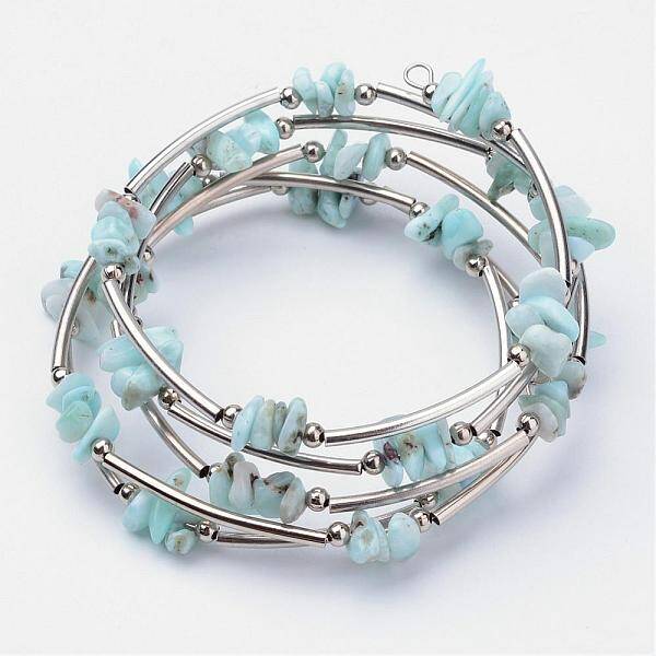 Natural Larimar Beaded Wrap Bracelets