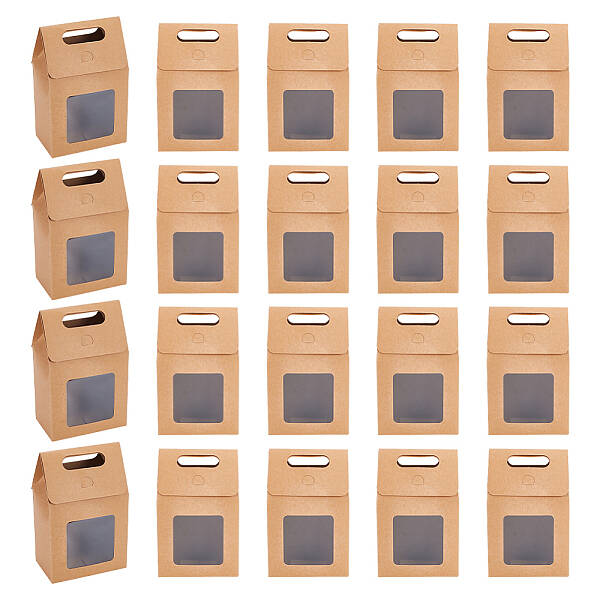 Folding Paper Gift Bags with Hole Handle and Plastic Visible Window