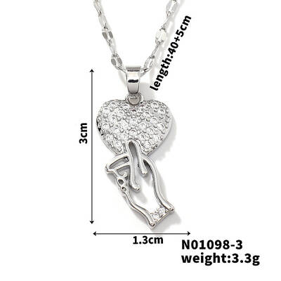 Brass Micro Inlaid Cubic Zirconia Heart with Hand Pendant Elegant Fashion Necklaces for Women