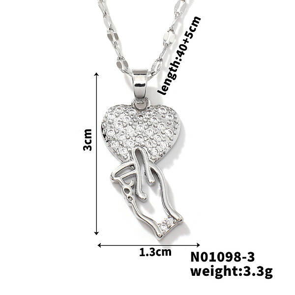 Brass Micro Inlaid Cubic Zirconia Heart with Hand Pendant Elegant Fashion Necklaces for Women